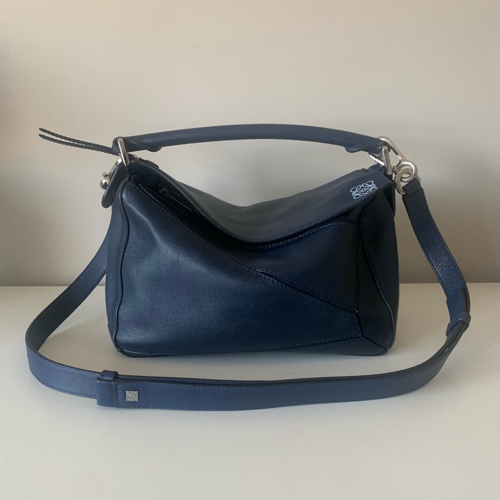 Loewe Navy Blue Leather Shoulder Bag